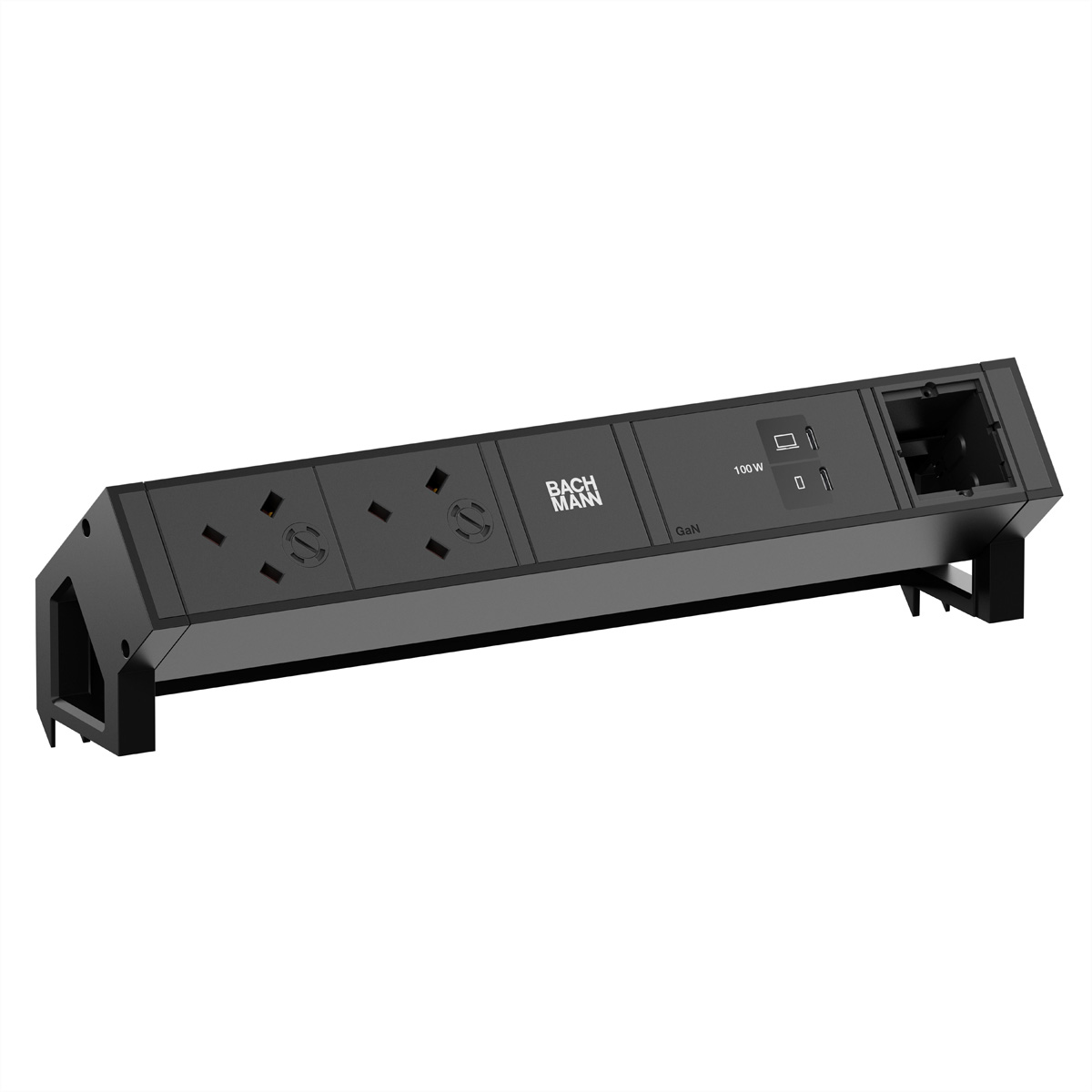 BACHMANN DESK2 2xUK 45° 3,15A, 1xUSB C/C 100W 1xCM L=0,2m RAL9005 Aufbau-Anschlussfelder DESK2