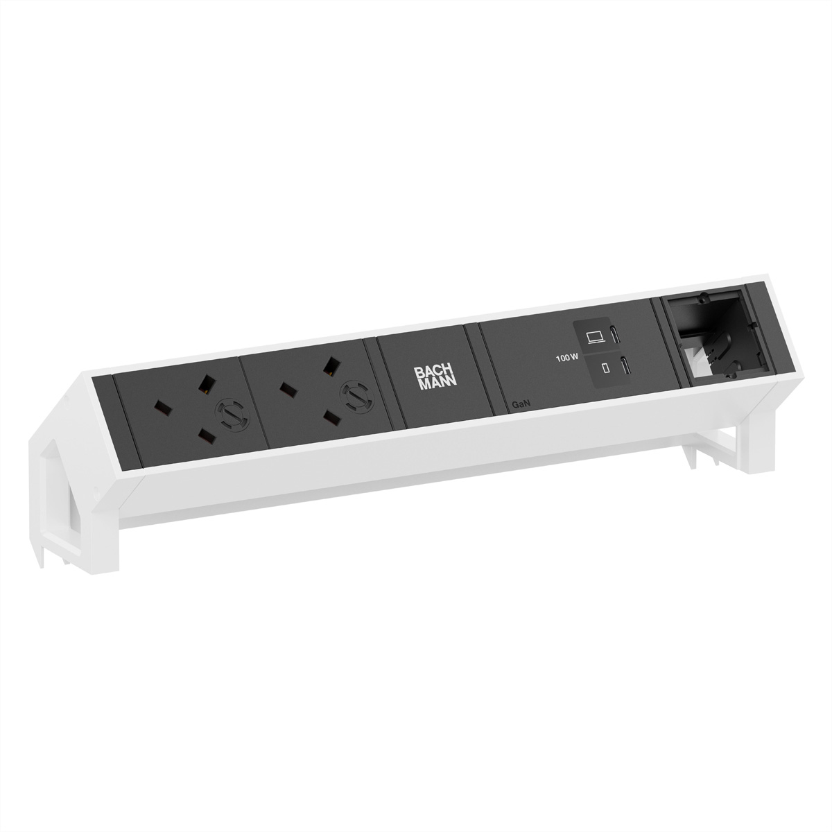 BACHMANN DESK2 2xUK 45° 3,15A, 1xUSB C/C 100W 1xCM L=0,2m RAL9010 Aufbau-Anschlussfelder DESK2