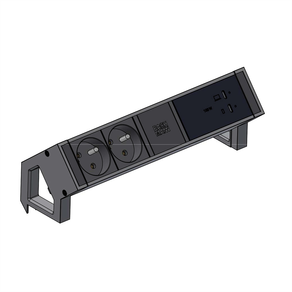 BACHMANN DESK2 2xUTE 1xUSB C/C 100W, L=0,2m INOX Aufbau-Anschlussfelder DESK2