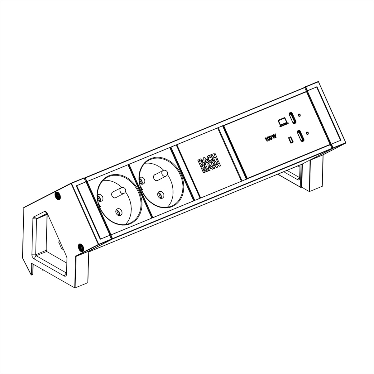 BACHMANN DESK2 2xUTE 1xUSB C/C 100W, L=0,2m RAL9005 Aufbau-Anschlussfelder DESK2