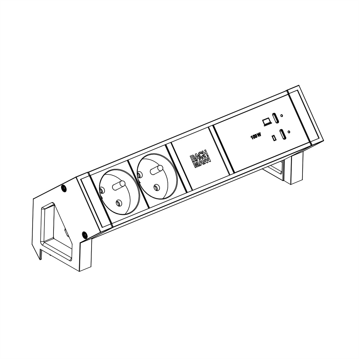 BACHMANN DESK2 2xUTE 1xUSB C/C 100W, L=0,2m RAL9010 Aufbau-Anschlussfelder DESK2
