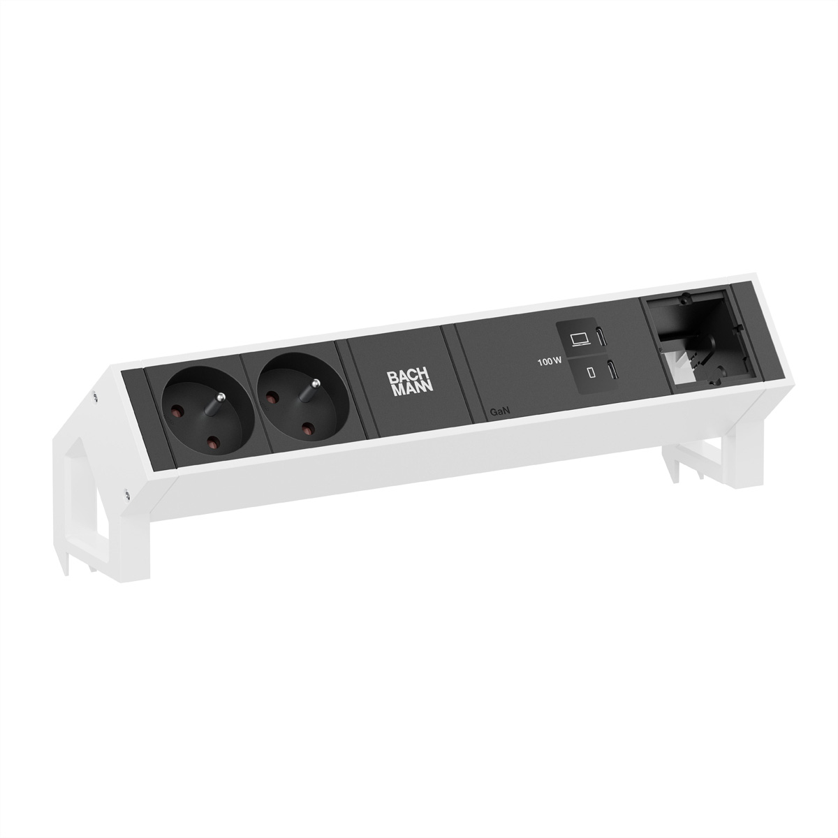BACHMANN DESK2 2xUTE 1xUSB C/C 100W, 1xCM L=0,2m RAL9010 Aufbau-Anschlussfelder DESK2