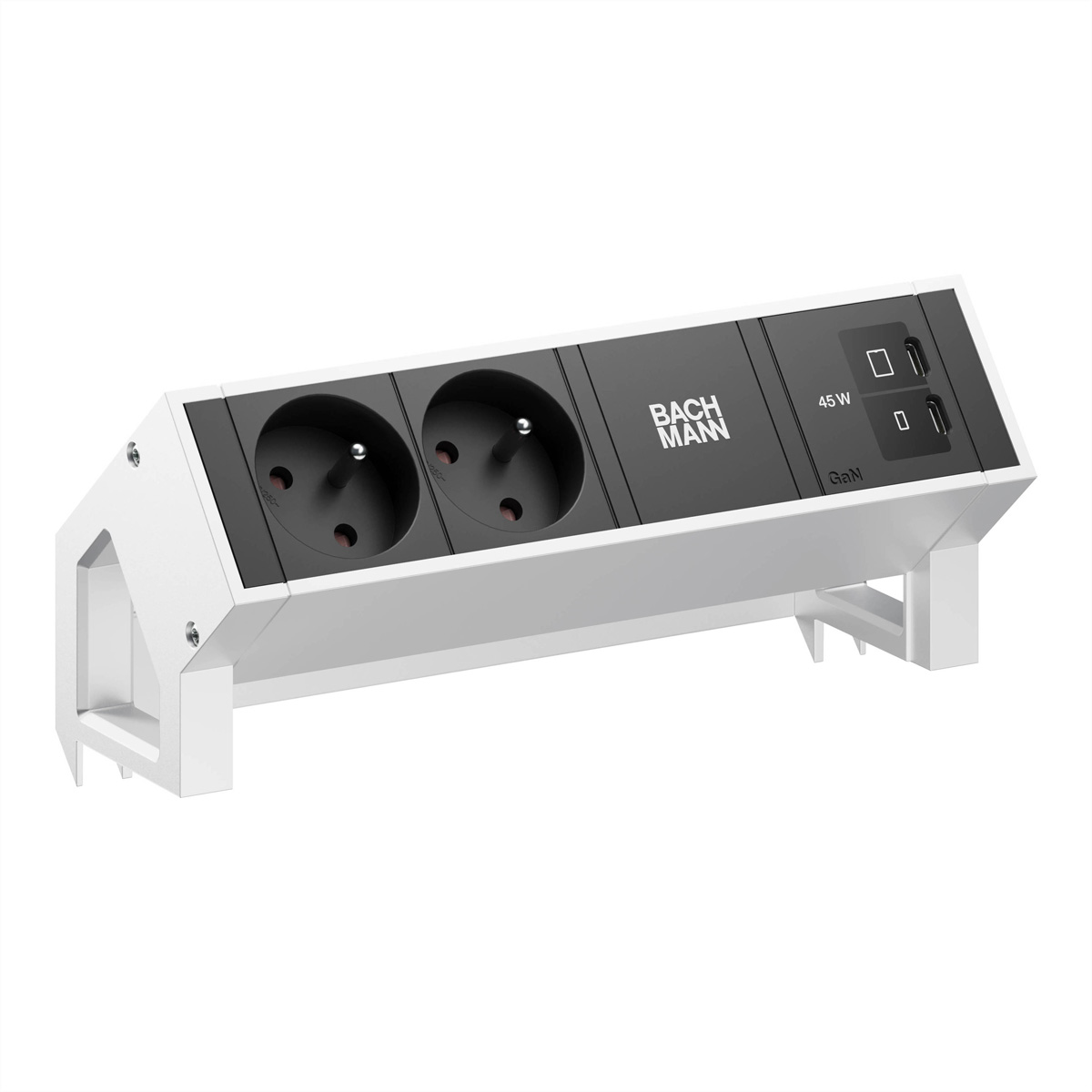 BACHMANN DESK2 2xUTE 1xUSB C/C 45W, L=0,2m INOX Aufbau-Anschlussfelder DESK2