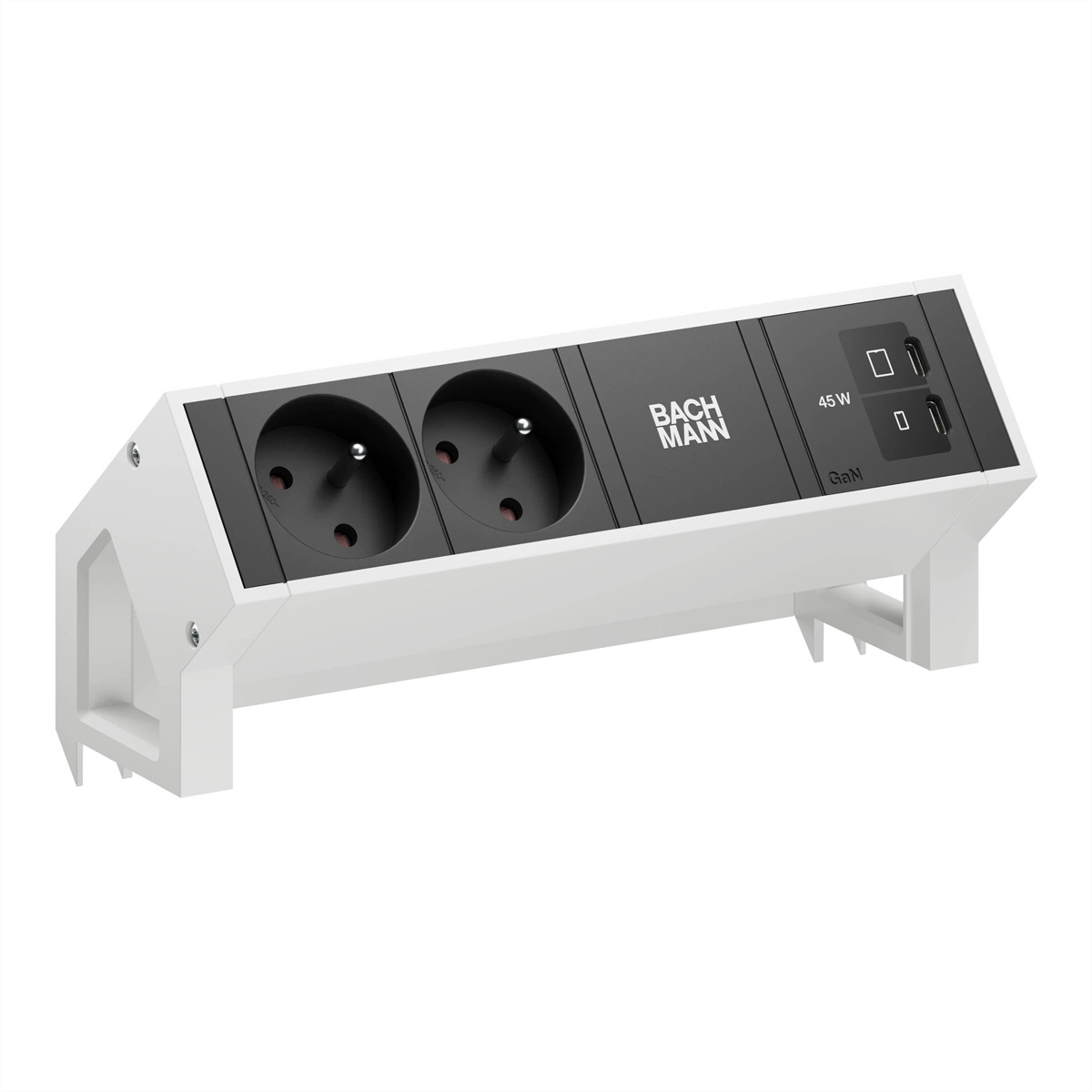 BACHMANN DESK2 2xUTE 1xUSB C/C 45W, L=0,2m RAL9010 Aufbau-Anschlussfelder DESK2