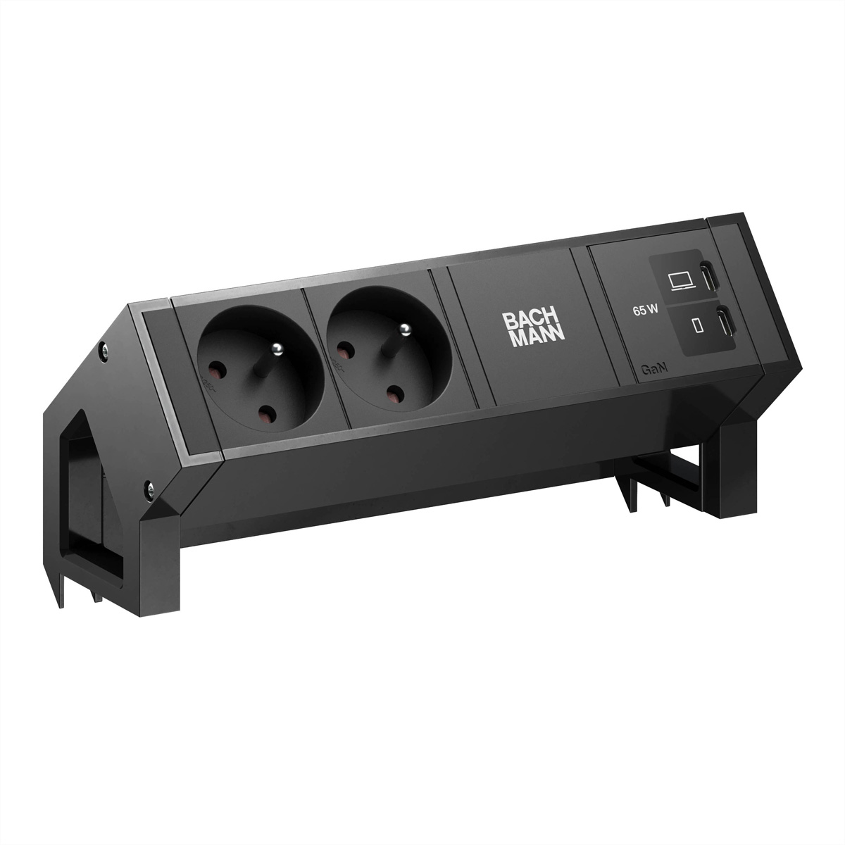 BACHMANN DESK2 2xUTE 1xUSB C/C 65W, L=0,2m RAL9005 Aufbau-Anschlussfelder DESK2