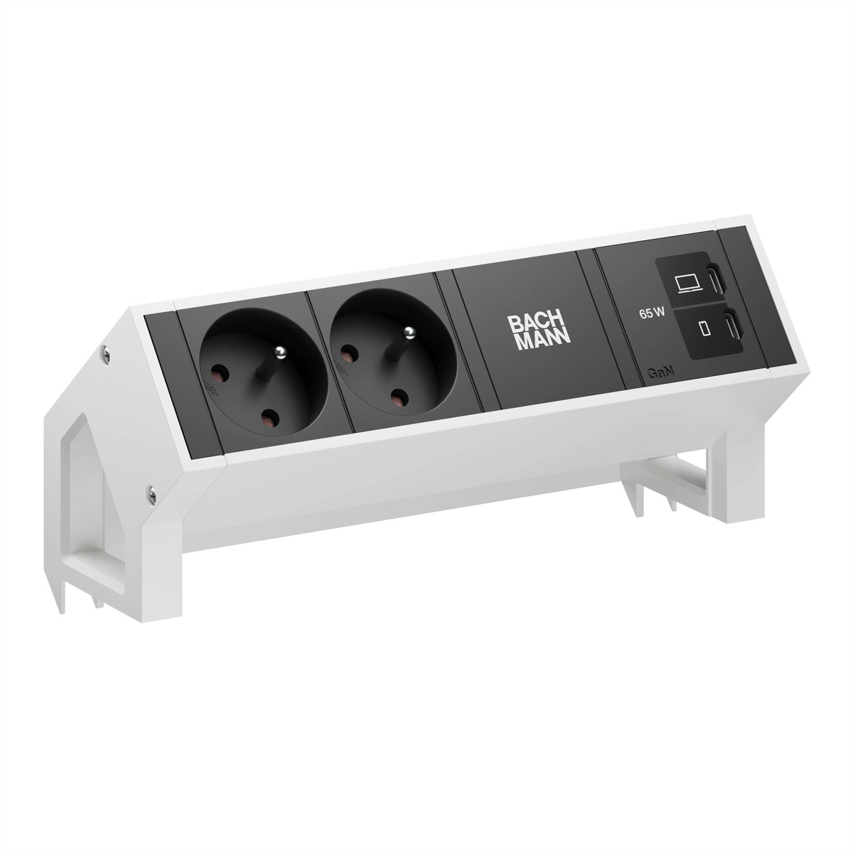 BACHMANN DESK2 2xUTE 1xUSB C/C 65W, L=0,2m RAL9010 Aufbau-Anschlussfelder DESK2