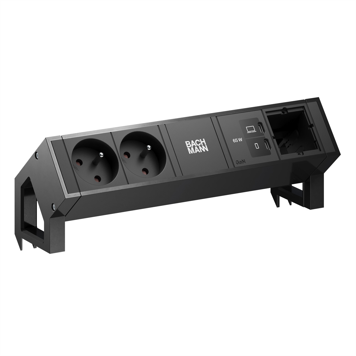 BACHMANN DESK2 2xUTE 1xUSB C/C 65W, 1xCM L=0,2m RAL9005 Aufbau-Anschlussfelder DESK2