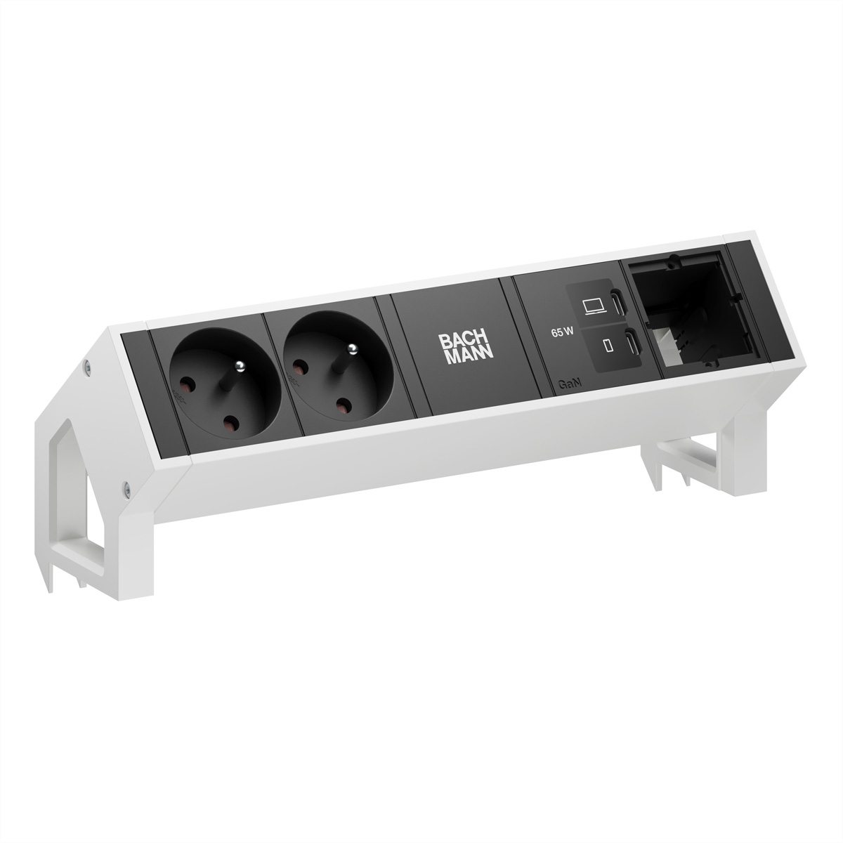 BACHMANN DESK2 2xUTE 1xUSB C/C 65W, 1xCM L=0,2m RAL9010 Aufbau-Anschlussfelder DESK2