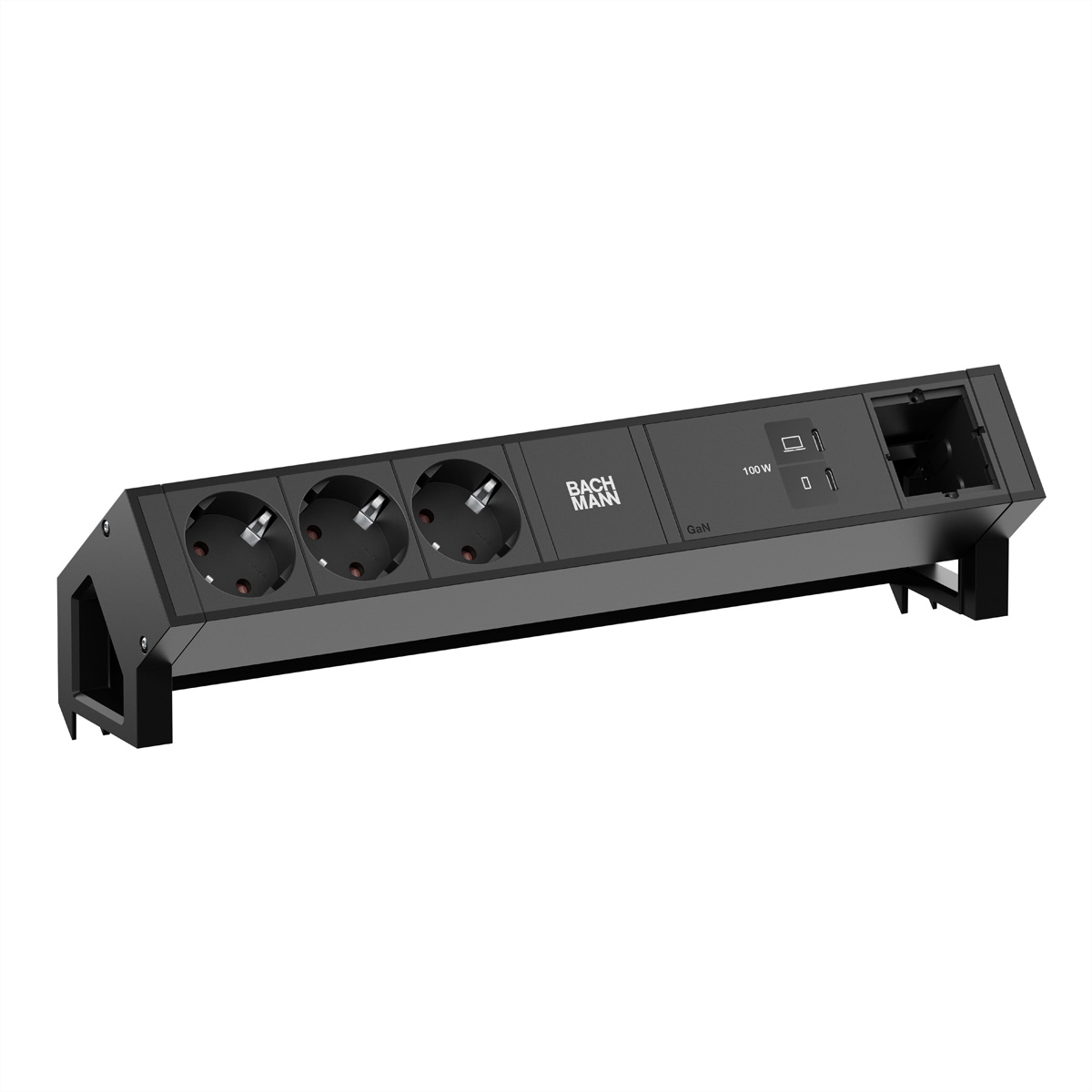 BACHMANN DESK2 3xCEE7/3 1xUSB C/C 100W, 1xCM L=0,2m RAL9005 Aufbau-Anschlussfelder DESK2
