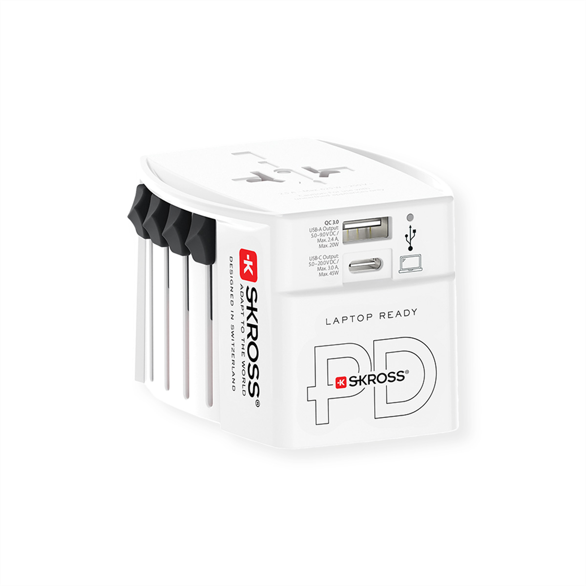 Skross MUV USB A/C 45PD Reiseadapter mit USB-C Kabel, Weltweit Skross MUV USB A/C 45PD Reiseadapter mit USB-C Kabel, Weltweit