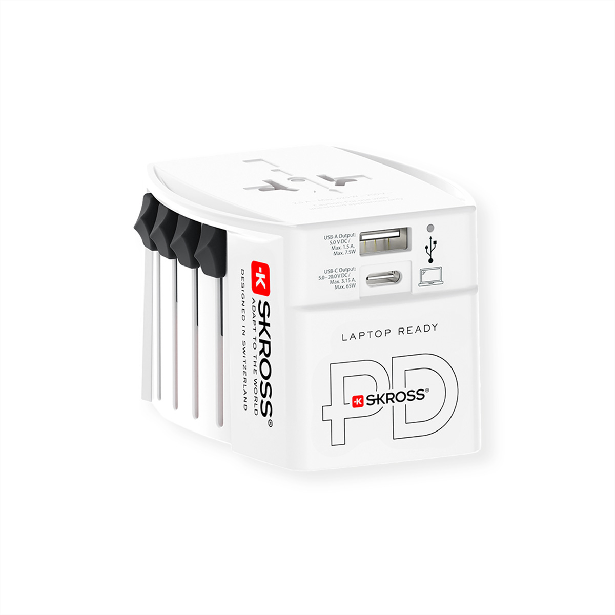 Skross MUV USB A/C 65PD Reiseadapter mit USB-C Kabel, Weltweit Skross MUV USB A/C 65PD Reiseadapter mit USB-C Kabel, Weltweit