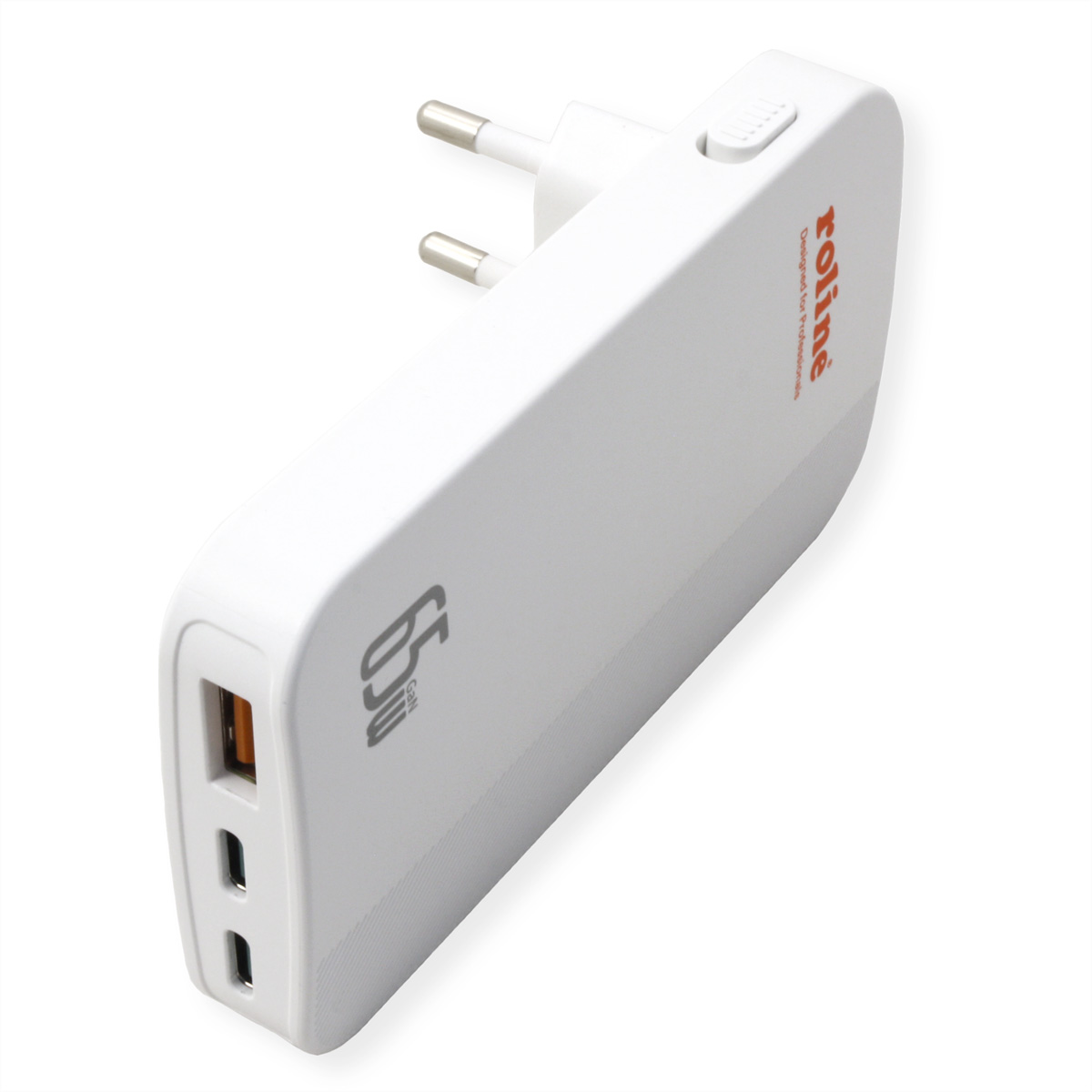 ROLINE USB Charger, schlank, mit klappbarem Euro-Stecker, 65W