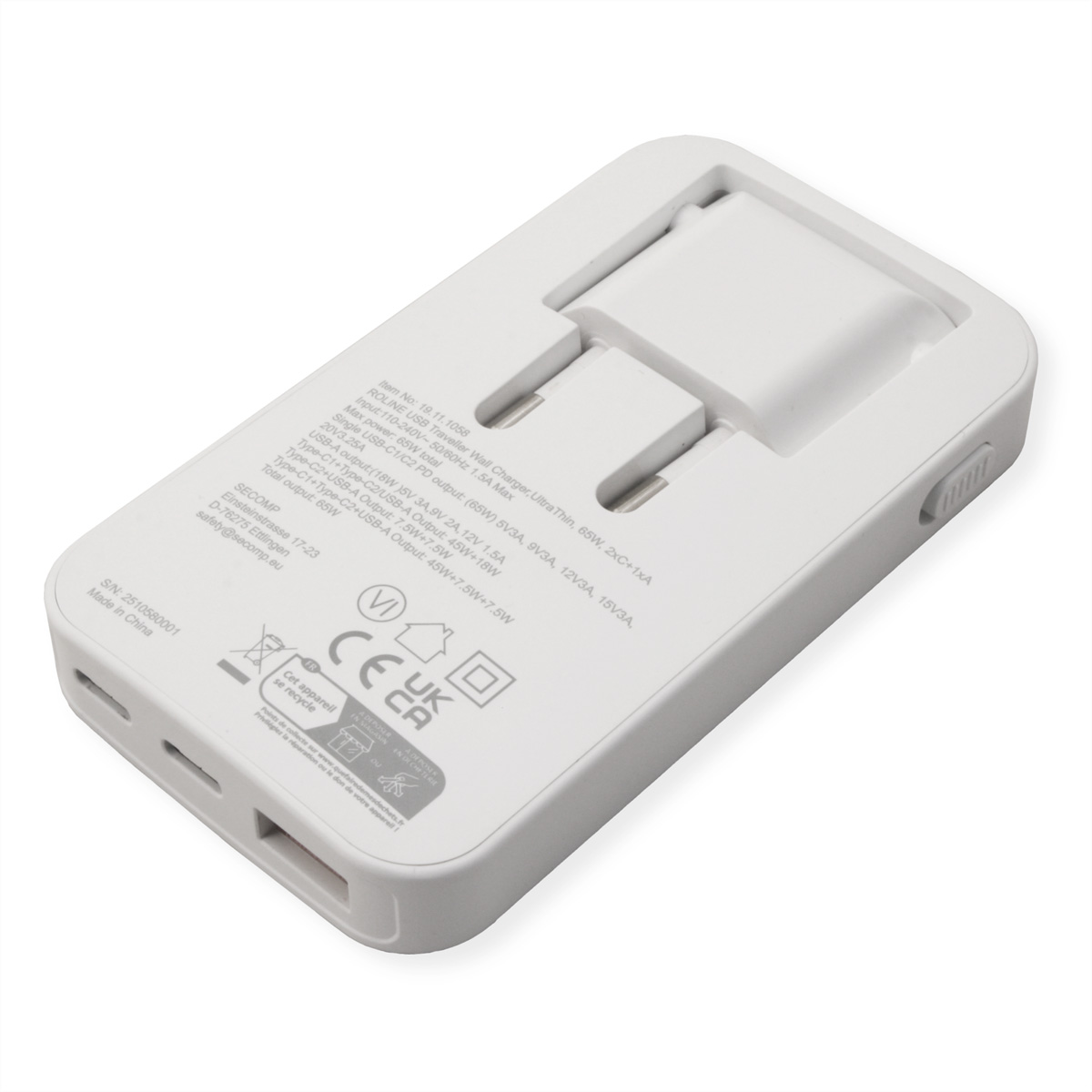 ROLINE USB Charger, schlank, mit klappbarem Euro-Stecker, 65W