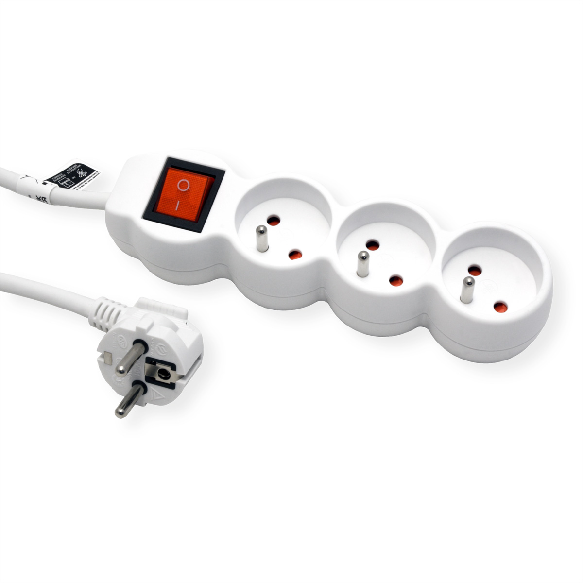 VALUE 3-fach Steckdosenleiste UTE mit Schalter, runde Dosen, weiß, 3 m