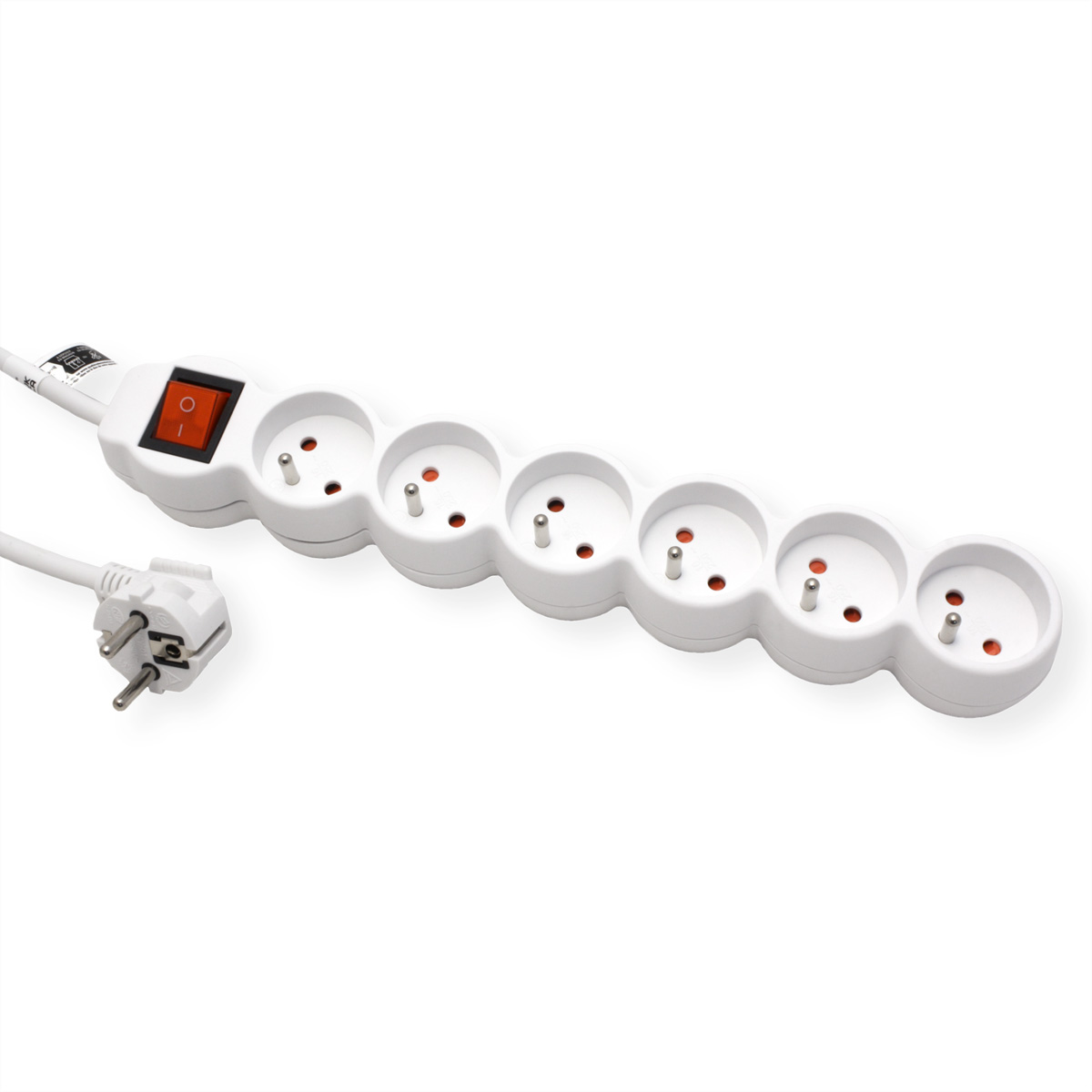 VALUE 6-fach Steckdosenleiste UTE mit Schalter, runde Dosen, weiß, 3 m