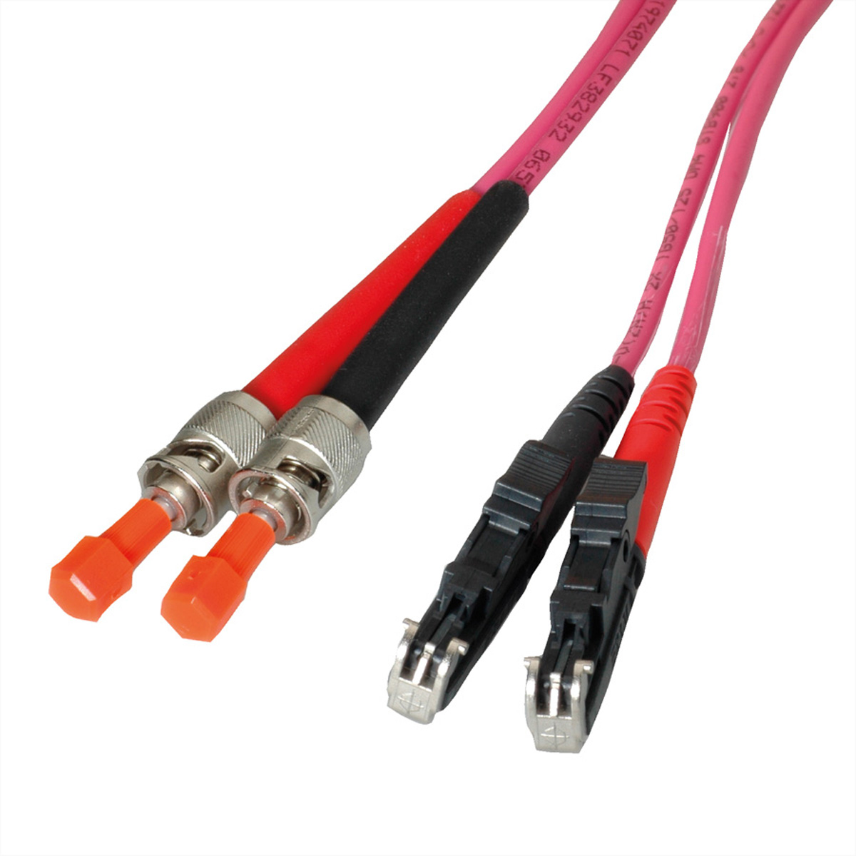 LEONI LWL-Kabel duplex 50/125µm OM4, R&amp,M E2000 / Suhner ST, 1 m LWL-Patchkabel OM4