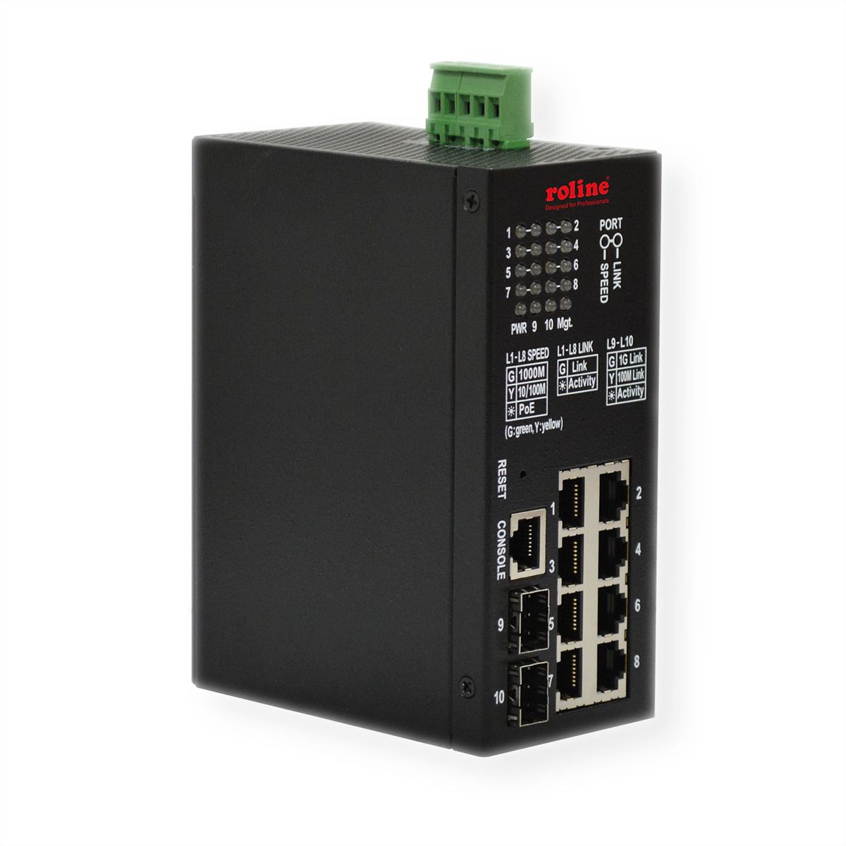 ROLINE Industrial Gigabit Switch, 10 Ports (8x RJ45 + 2x SFP), PoE+, Smart Managed (21.13.1137)