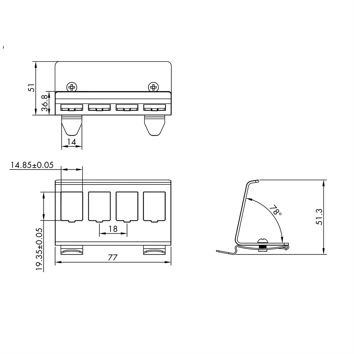 ROLINE Hutschienen-Adapter unbestückt, für 4 Keystones