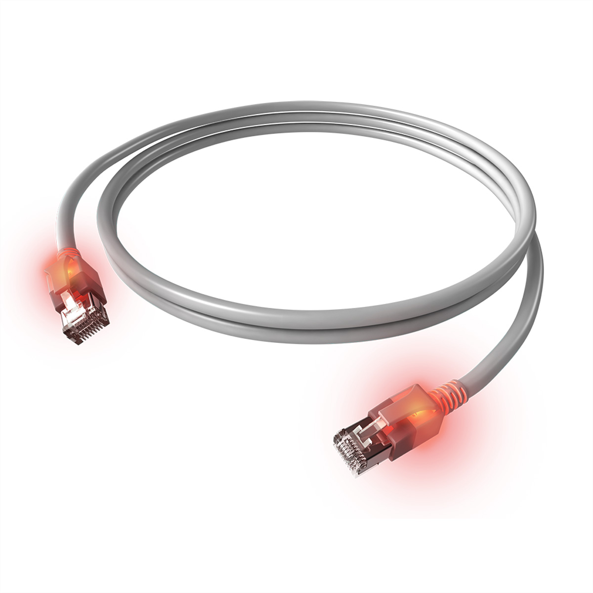 EasyLan DualBoot LED Patchkabel RJ45 S/FTP Kat.6A (Class EA), mit saCon Stecker, LSOH, grau, 1 m