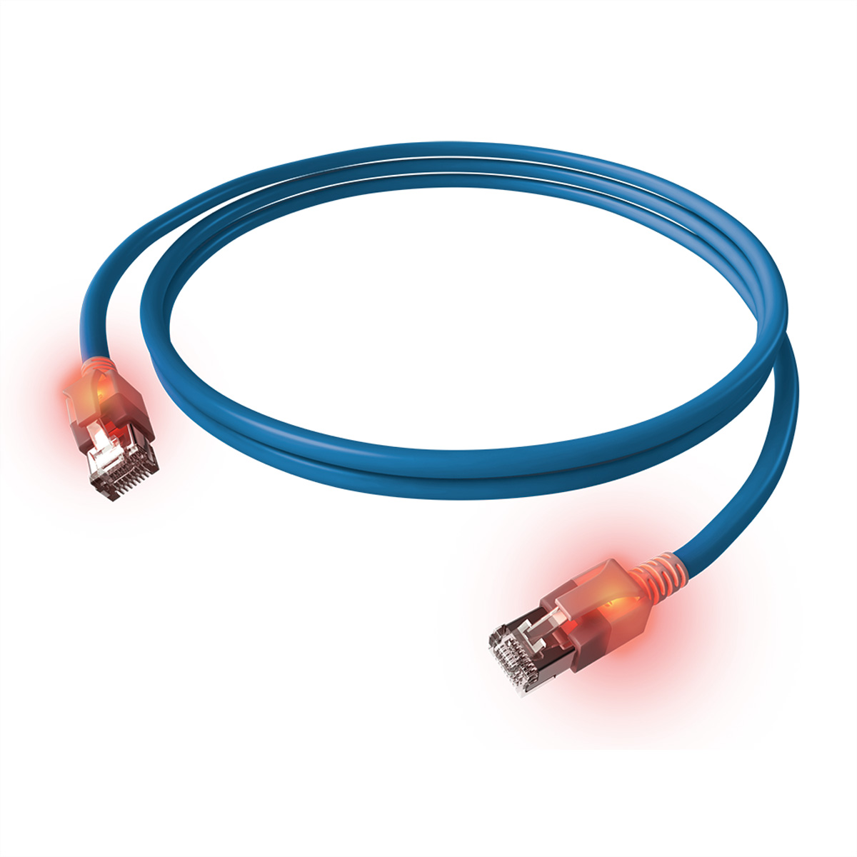 EasyLan DualBoot LED Patchkabel RJ45 S/FTP Kat.6A (Class EA), mit saCon Stecker, LSOH, blau, 0,5 m