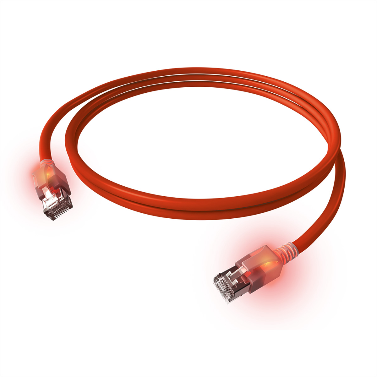 EasyLan DualBoot LED Patchkabel RJ45 S/FTP Kat.6A (Class EA), mit saCon Stecker, LSOH, rot, 3 m