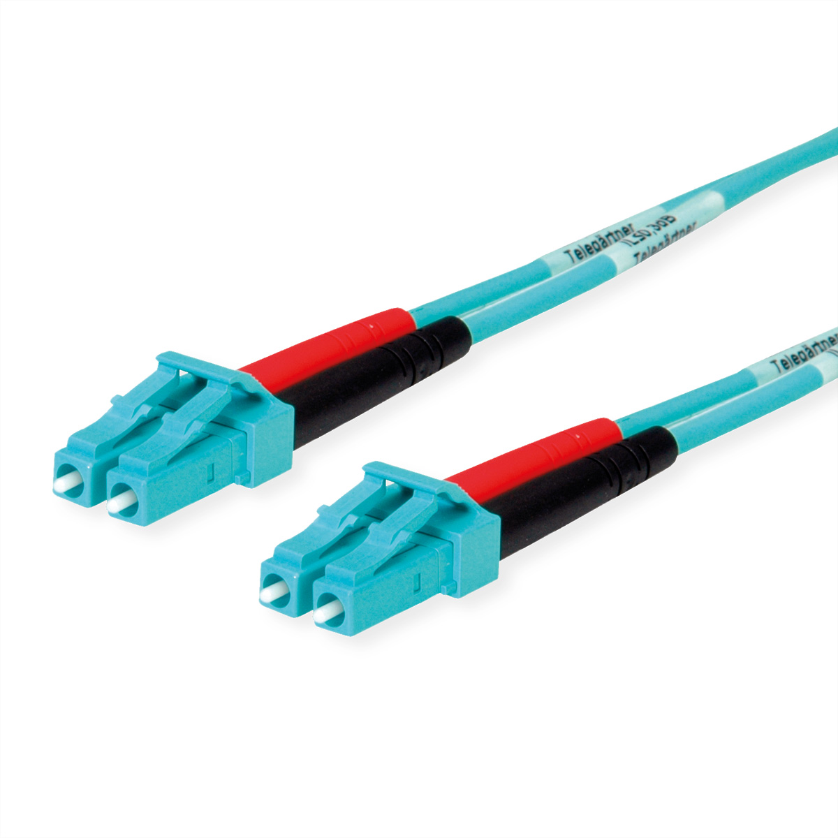 TELEGÄRTNER LWL Rangierkabel 2x G50/125 OM3, 1x LC Duplex - 1x LC Duplex, türkis, 2 m