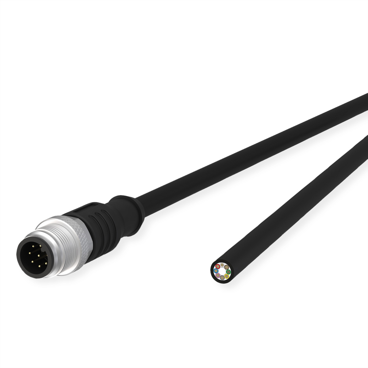 METZ CONNECT Sensor-/Aktorltg., M12-ST A-kodiert, gerade-freies Ende, ungeschirmt, 8polig, PUR, schwarz, 1 m METZ CONNECT Sensor-/Aktorltg., M12-ST A-kodiert, gerade-freies Ende, ungeschirmt, 8polig, PUR, schwarz, 1 m