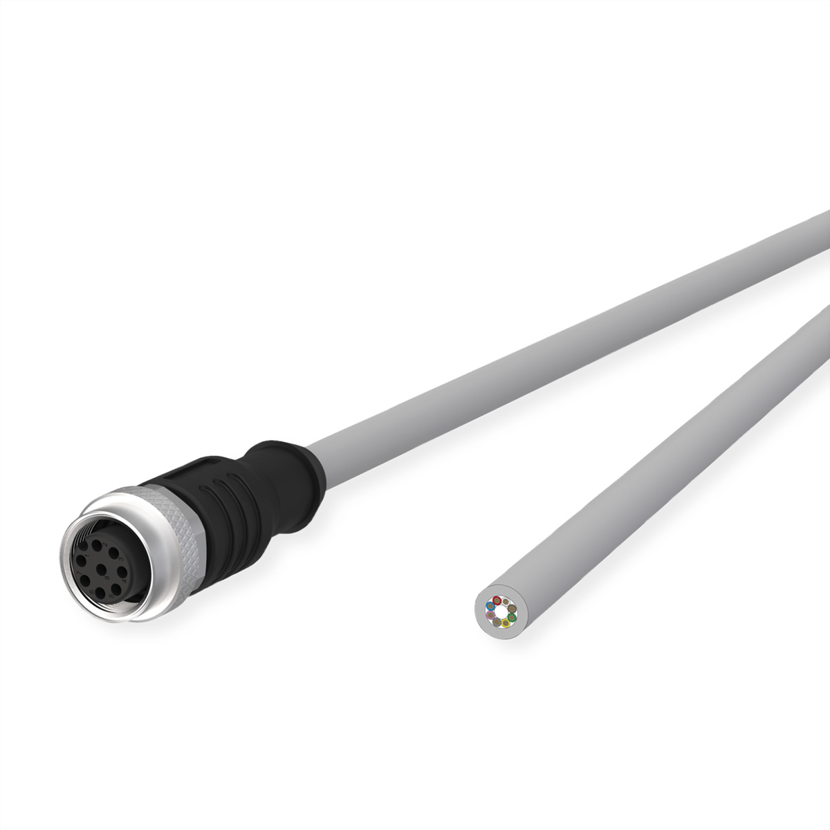 METZ CONNECT M12 Sensor-/Aktorleitung, A-kodiert, M12 Buchse gerade - freies Leitungsende, grau, 10 m