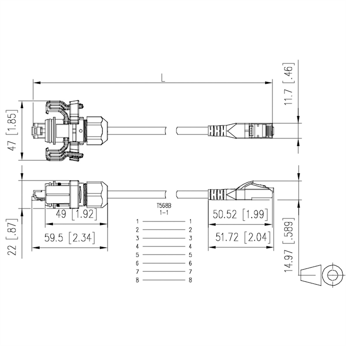 BTR NETCOM BTR Industry CU-Patchkabel V6 IP67 auf RJ45, 20m