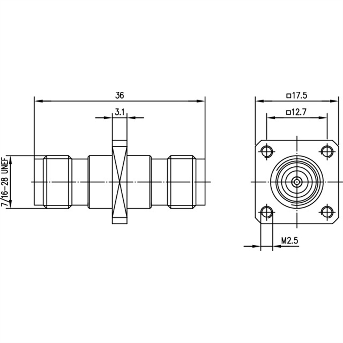 TELEGÄRTNER TNC-Verbinder 50 Ohm Buchse / Buchse für Einbau
