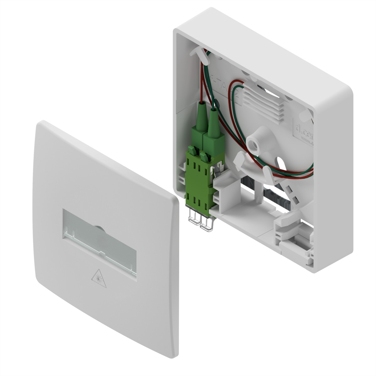 d.center® Gf-TA 42, bestückt mit 1x LCD/APC Kupplung &amp, 2x LC/APC Pigtails, spleißfertig Glasfaser Teilnehmeranschluss