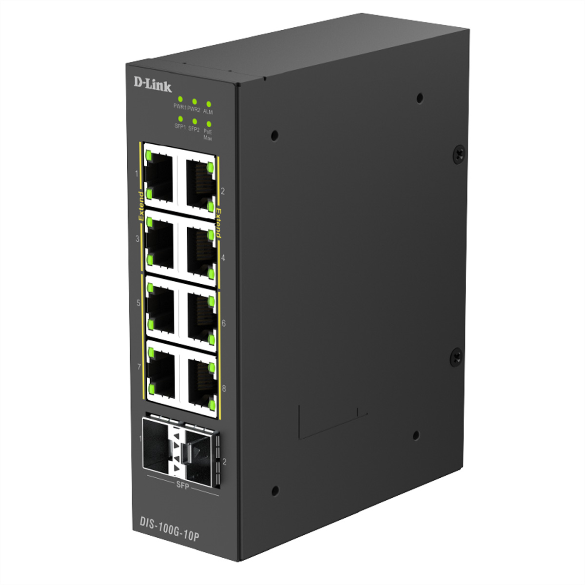 D-Link DIS-100G-10P 10-Port Switch PoE+ Industrial Gigabit 2x 2,5G SFP+ Netzwerk-Switch