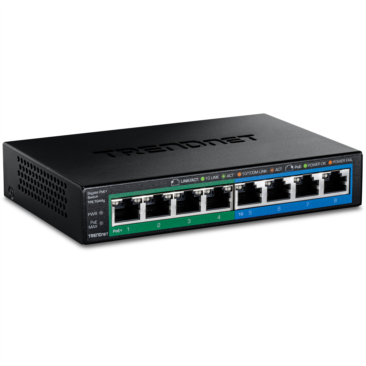 TRENDnet TPE-TG44g 8-Port PoE Switch GREENnet Gigabit, 4 PoE, 4 Non-PoE Netzwerk-Switch