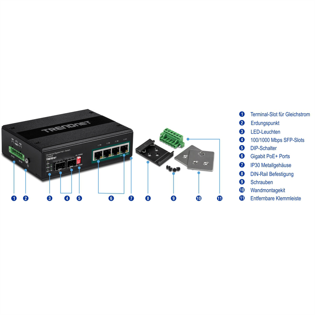 TRENDNET Switch 6-port Industrial Gbit PoE+ IP30 Metall 12-56V 120W
