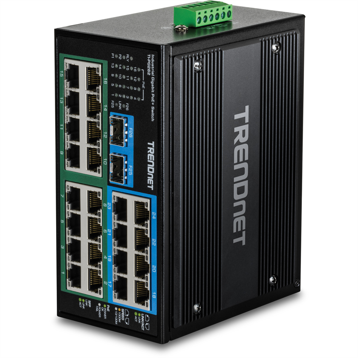 TRENDnet TI-PG262 DIN-Rail Switch, 26-Port gehärteter Industrial Gigabit PoE+ TRENDnet TI-PG262 DIN-Rail Switch, 26-Port gehärteter Industrial Gigabit PoE+