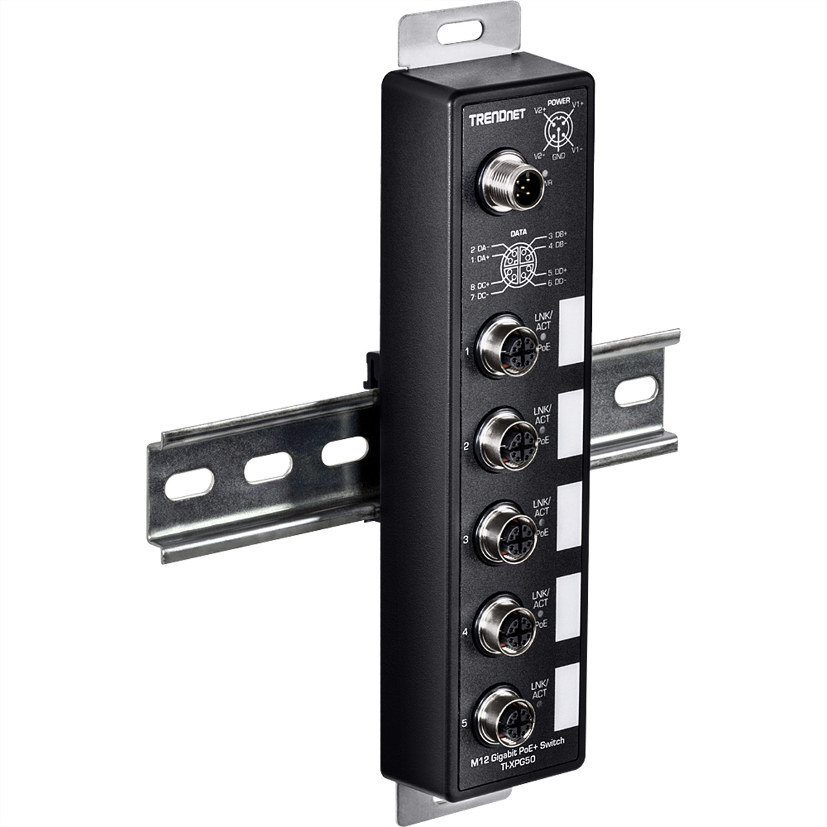 TRENDnet TI-XPG50 PoE+ Railway Switch, 5-Port Industrial EN50155 M12 Gigabit TRENDnet TI-XPG50 PoE+ Railway Switch, 5-Port Industrial EN50155 M12 Gigabit