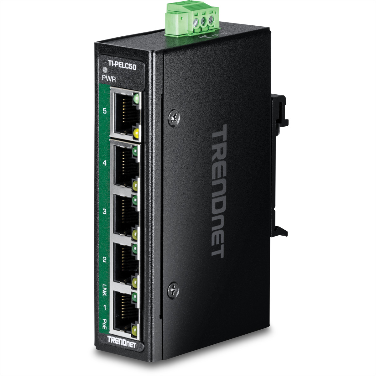 TRENDnet TI-PELC50 5-Port Ethernet PoE+ Industrial DIN-Rail Mini Switch