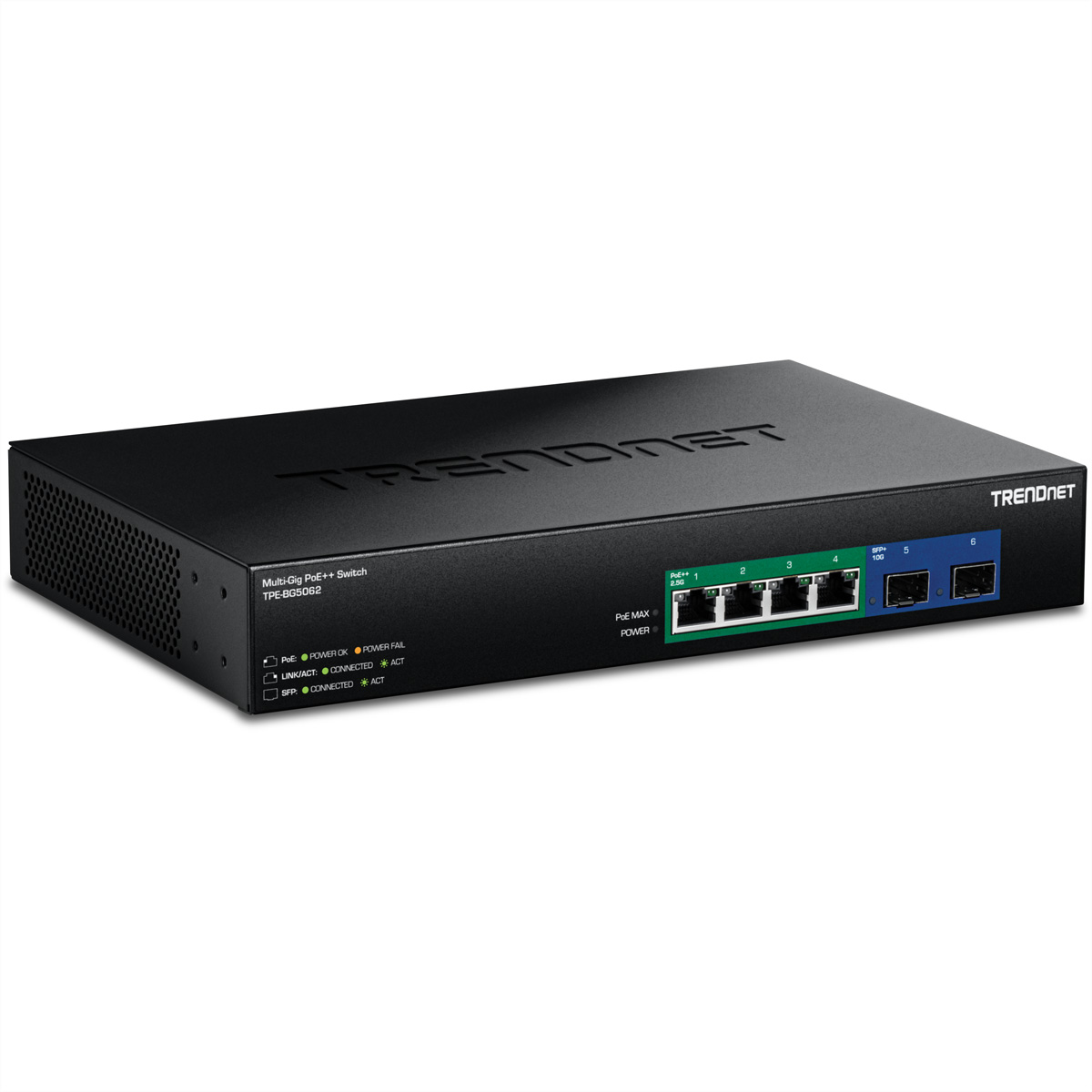 TRENDnet TPE-BG5062 6-Port Switch 240W 2.5G GaN Power PoE++ mit 10G SFP+ Port TRENDnet TPE-BG5062 6-Port Switch 240W 2.5G GaN Power PoE++ mit 10G SFP+ Port