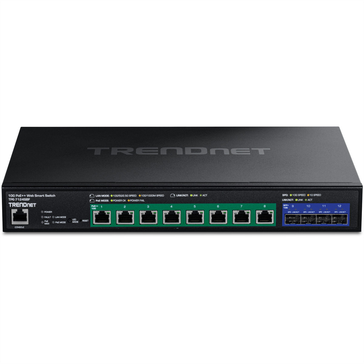 TRENDnet TPE-7124SBF 12-Port Switch 720W 10G PoE++  Web Smart Switch