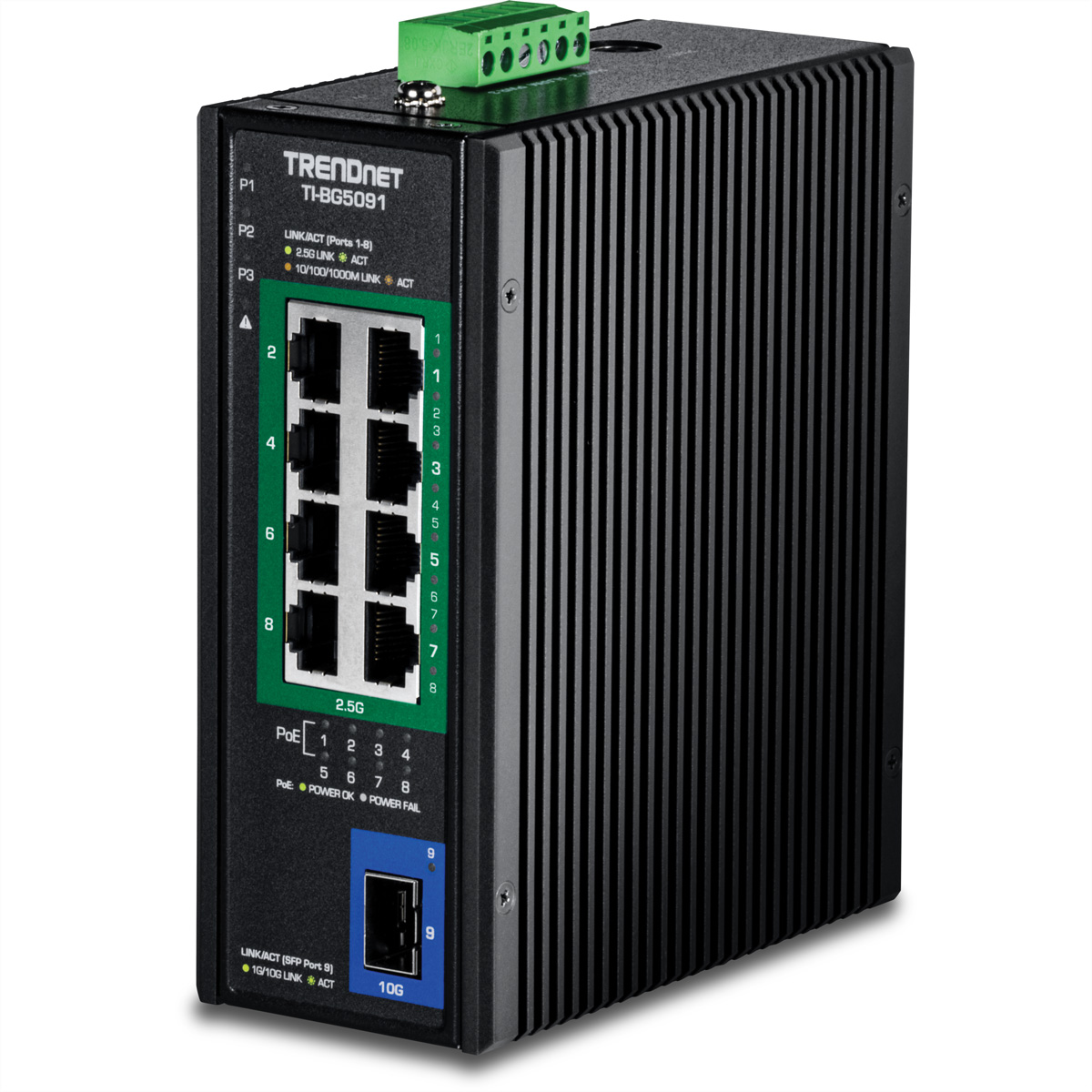 TRENDnet TI-BG5091B DIN-Rail Switch 2,5G 9-Port Industrial PoE++ mit 10G Ports