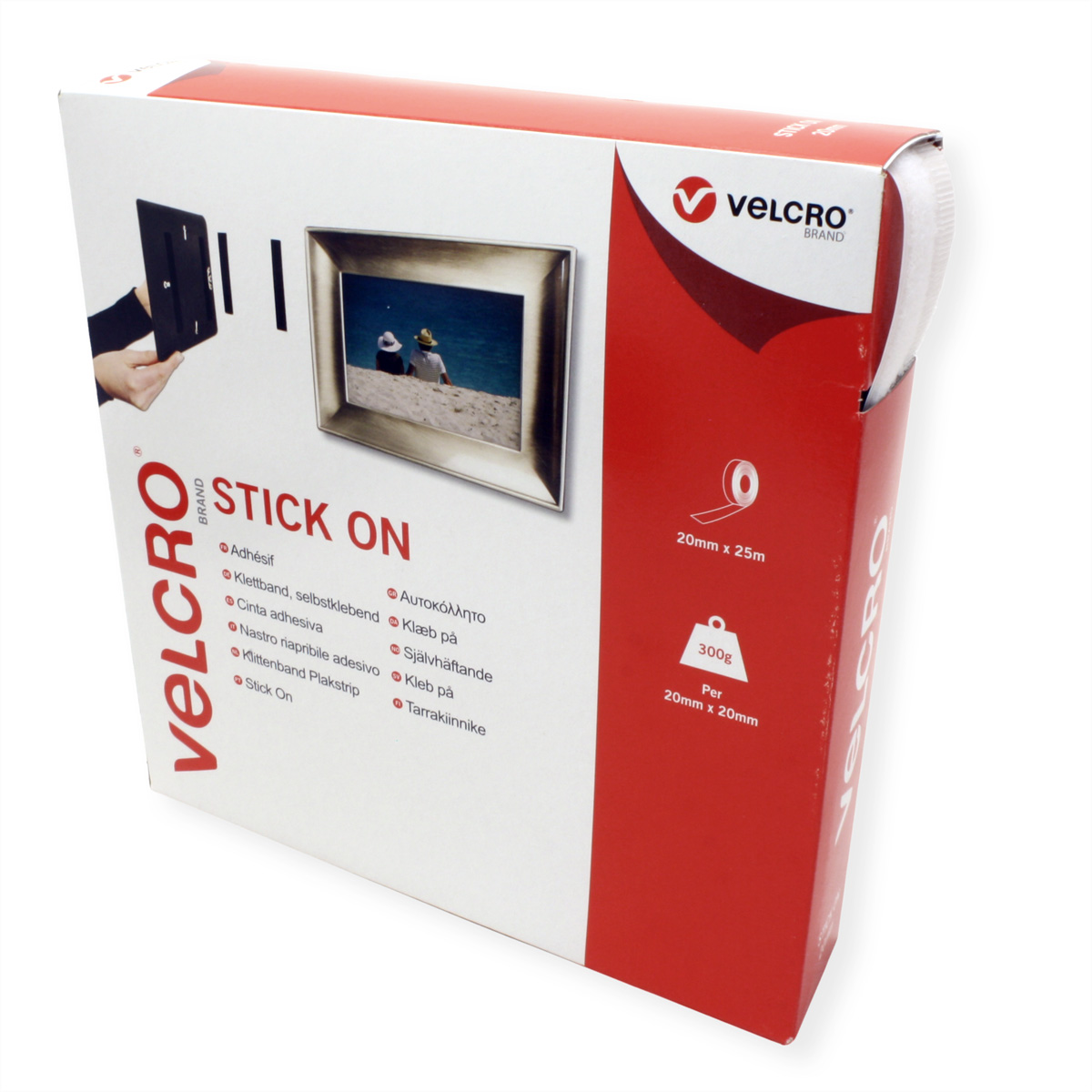 VELCRO® Klettband Selbstklebend, Haken &amp, Flausch 20mm x 25m Weiß