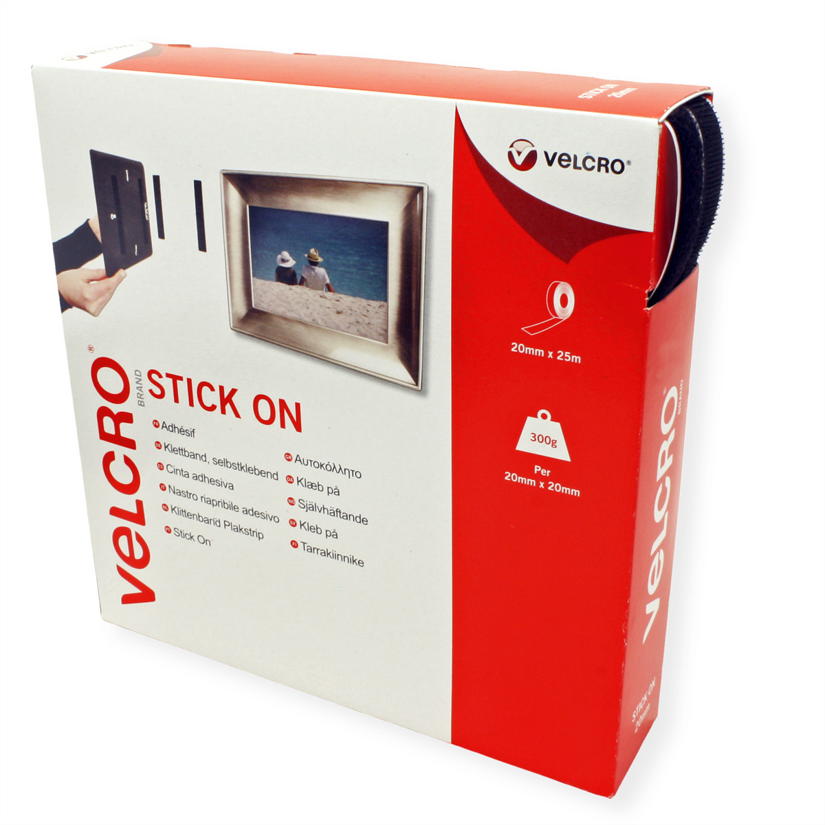 VELCRO® Klettband Selbstklebend, Haken &amp, Flausch 20mm x 25m Schwarz