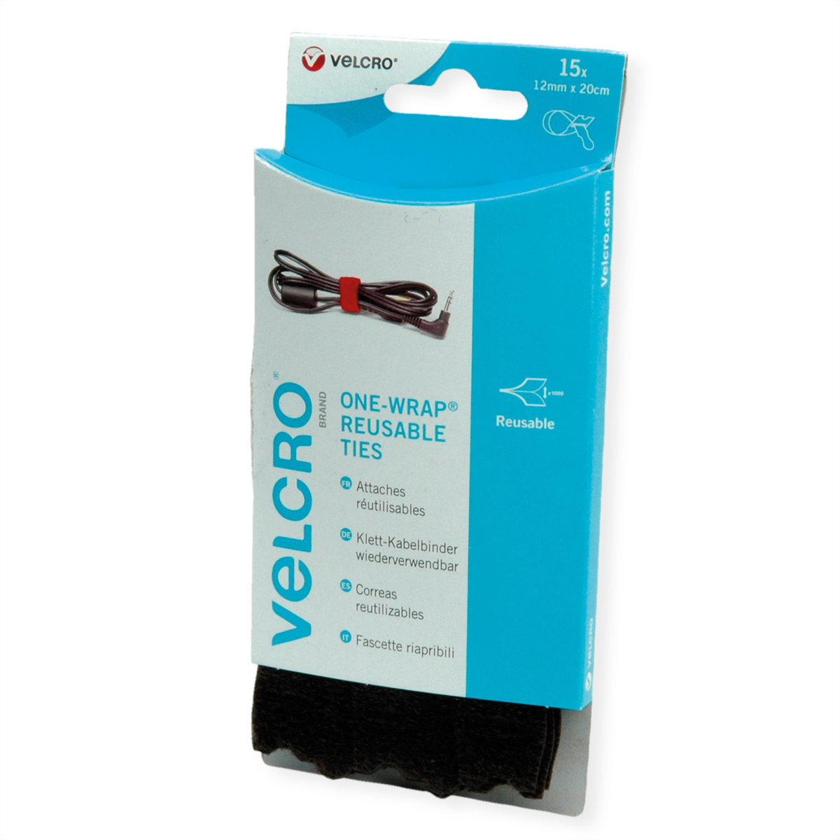 VELCRO® ONE-WRAP® Wiederverwendbare Klettstreifen, ONE-WRAP® Streifen 12mm x 20cm x 15 Schwarz