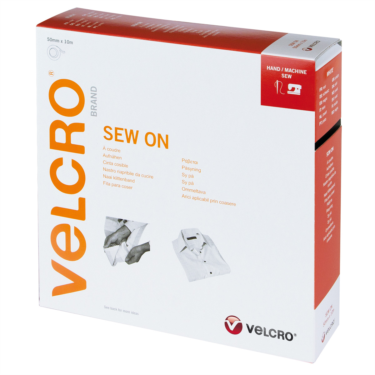 VELCRO® Klettband zum Aufnähen, Haken &, Flausch 50mm x 10m Weiß