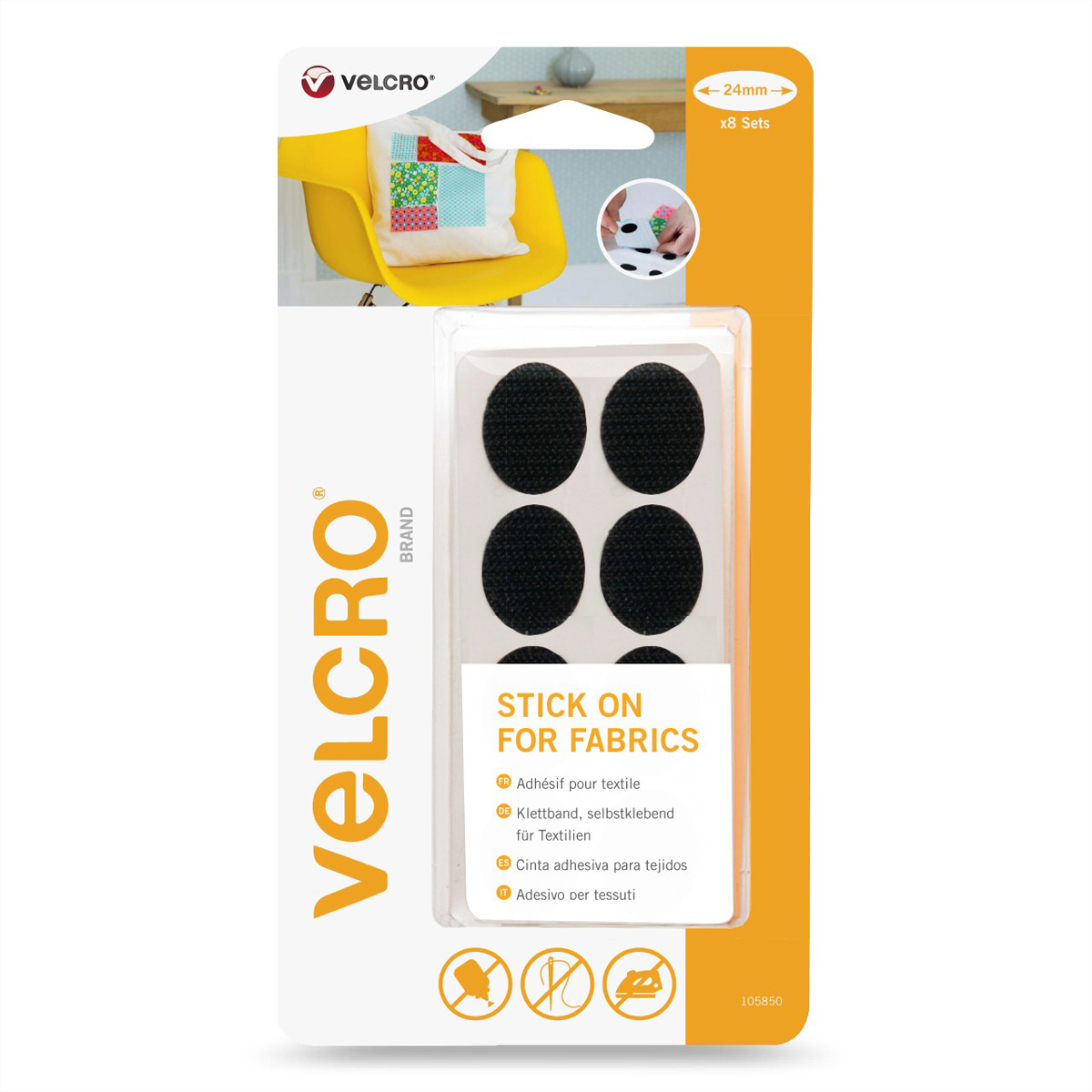 VELCRO® Klettband zum Aufkleben für Textilien, Haken &, Flausch 24mm x 8 sets Schwarz VELCRO® Klettband zum Aufkleben für Textilien, Haken &, Flausch 24mm x 8 sets Schwarz