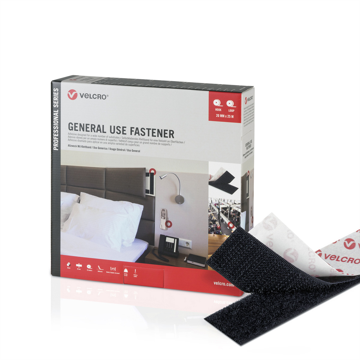 VELCRO® General Use Fastener 25m Hakenband 25m Flauschband, Haken &, Flausch 20mm schwarz