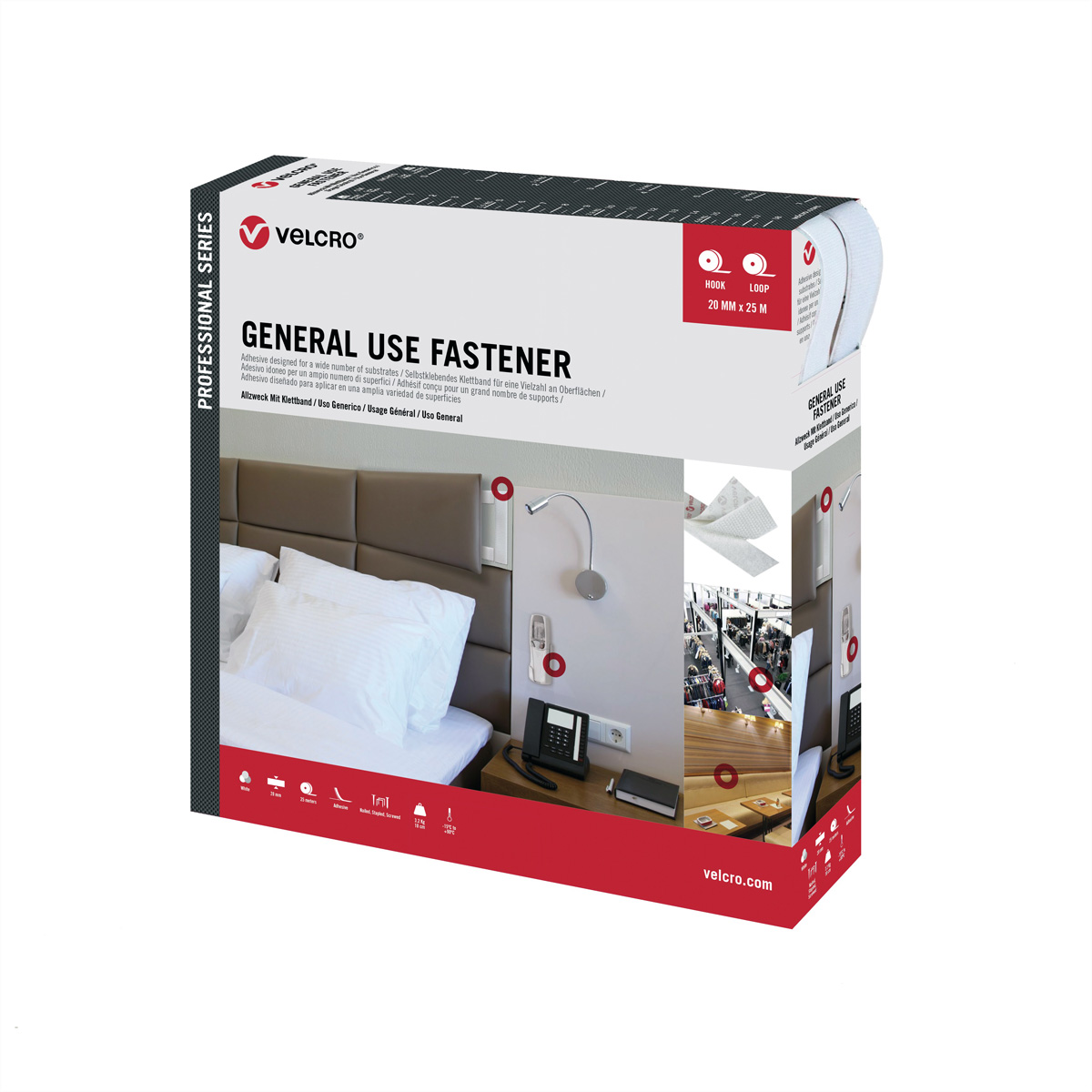 VELCRO® General Use Fastener 25m Hakenband 25m Flauschband, Haken &, Flausch 20mm weiß