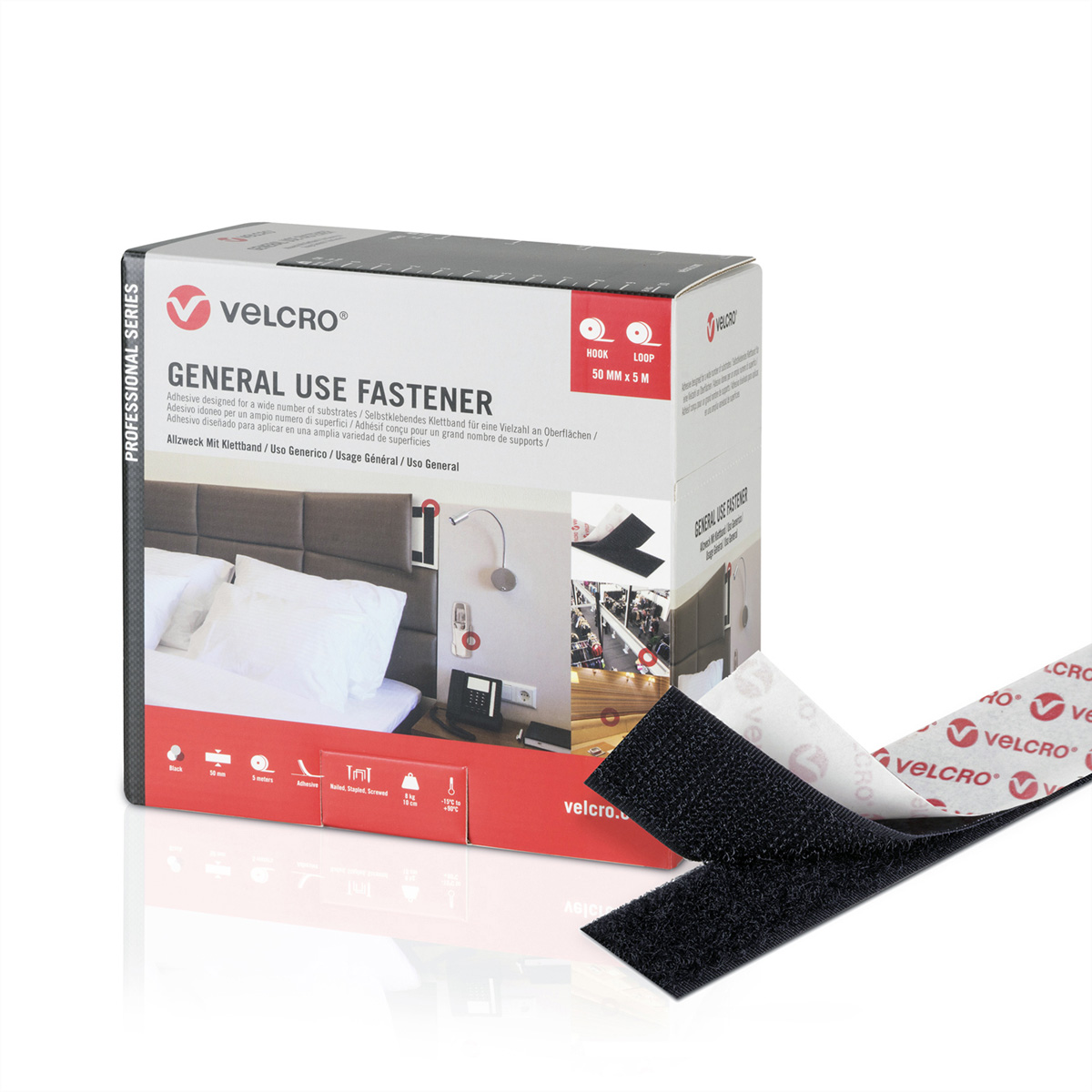 VELCRO® General Use Fastener 25m Hakenband 25m Flauschband, Haken &, Flausch 50mm schwarz