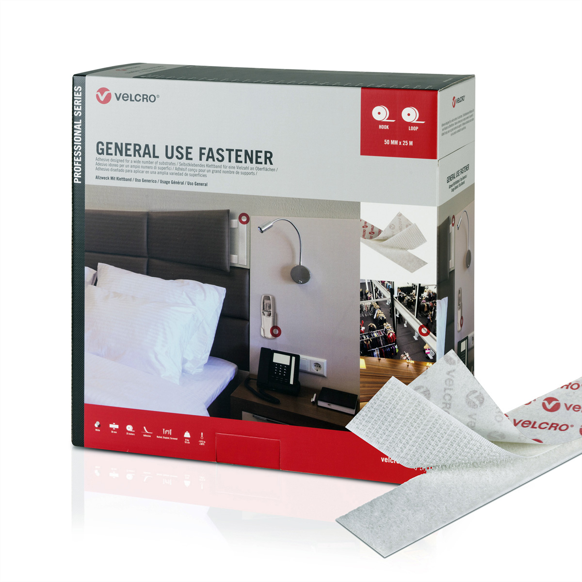 VELCRO® General Use Fastener 25m Hakenband 25m Flauschband, Haken &amp, Flausch 50mm weiß