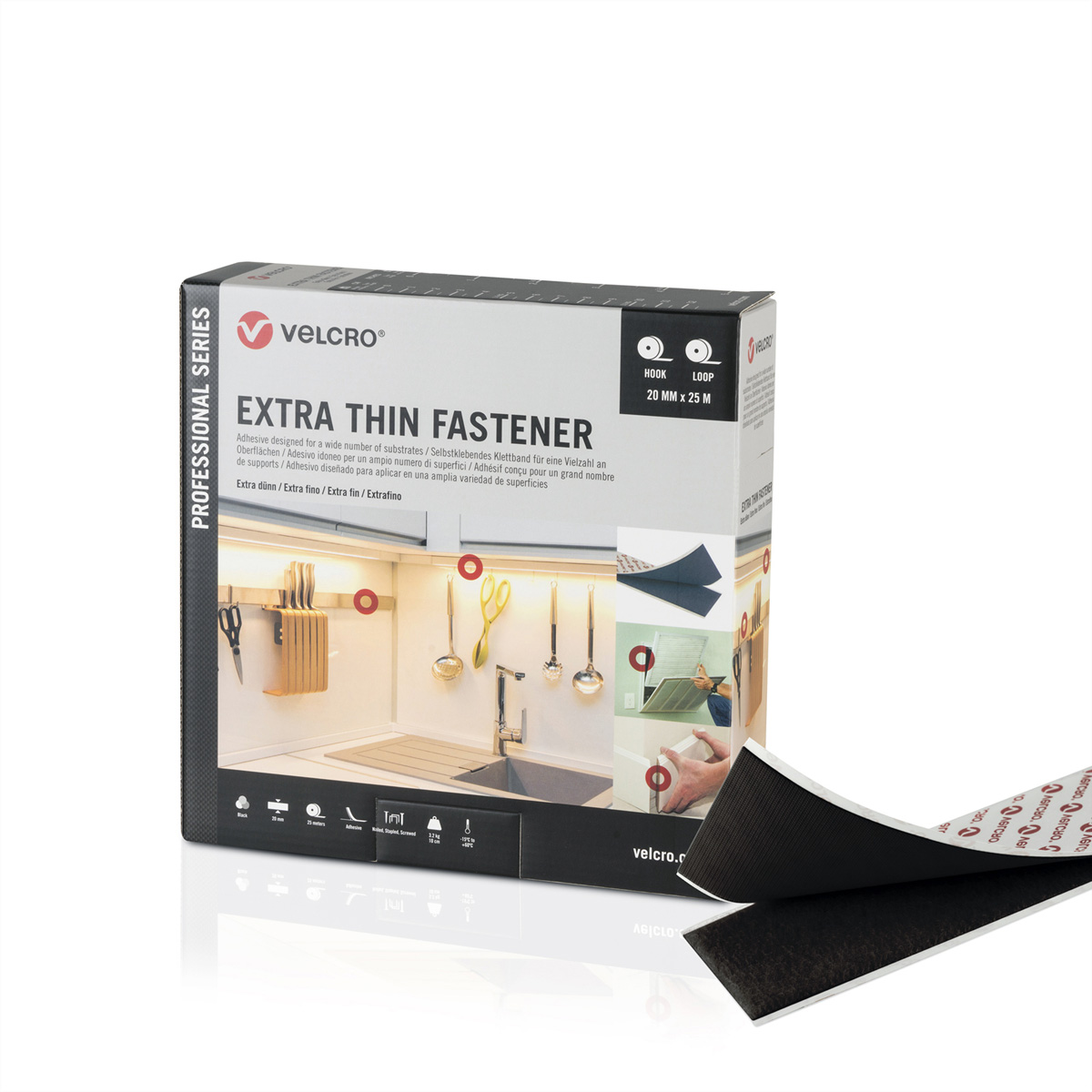VELCRO® Extra Thin Fastener 25m Hakenband 25m Flauschband, Haken &, Flausch 50mm schwarz